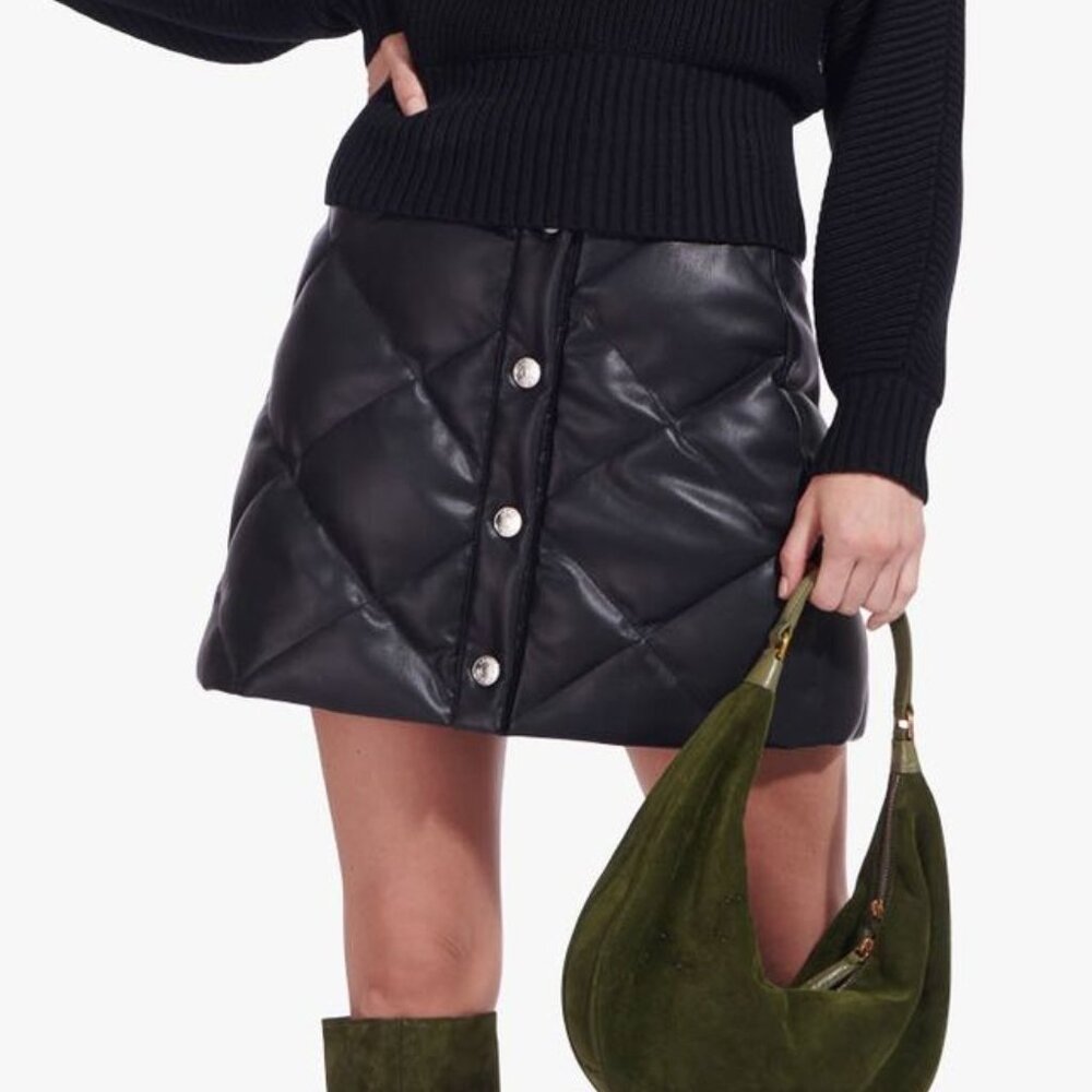 STAUD Dice Mini Skirt Quilted Black Vegan Leather